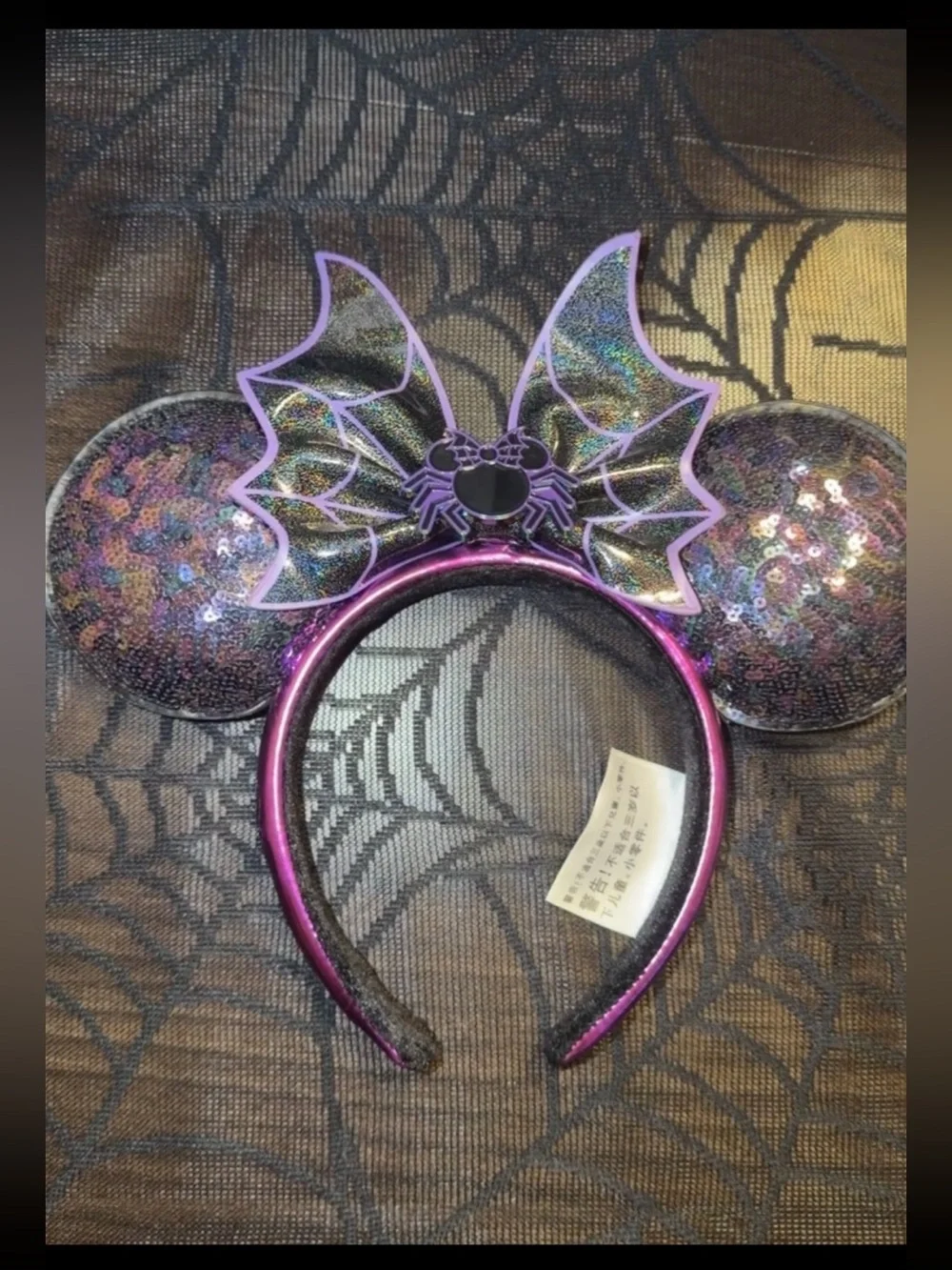 Disney Parks Loungefly Halloween Spiderweb Sequin Minnie Mouse Ears Headband